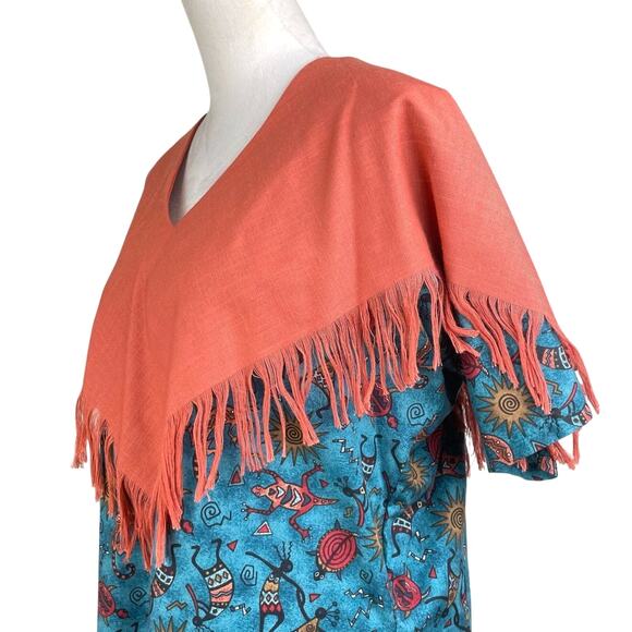 Carolene de Mesilla Vintage Burnt Orange Fringe Layered Shawl Southwestern Top - Picture 6 of 11